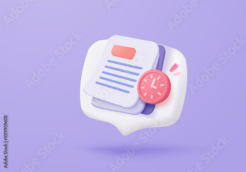 3d white clipboard task management todo check list, assignment and exam checklist  with clock icon, efficient work on project plan, fast progress, level up concept. 3d todo check icon vector render