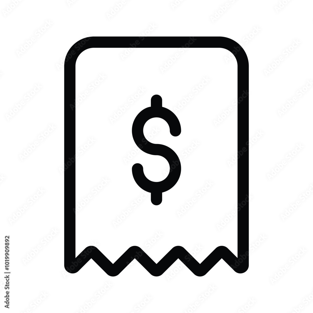 Receipt A receipt with a dollar sign representing purchase, payments, or invoices Receipt A receipt with a dollar sign representing purchase, payments, or invoices