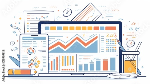 An array of digital devices showcases vibrant data analytics charts and graphs, reflecting the importance of information tracking and analysis in modern times.