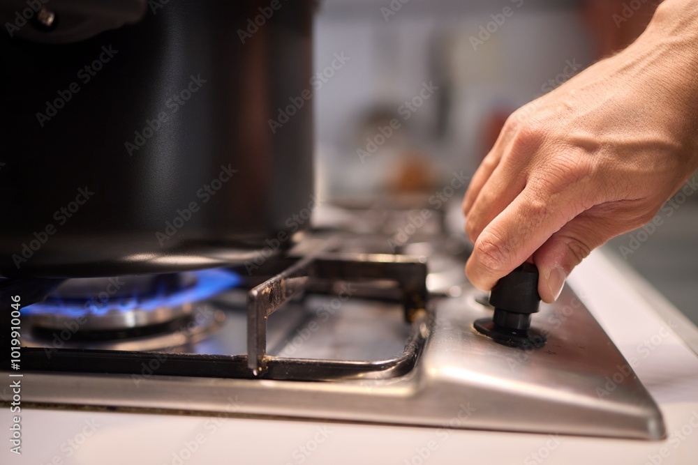 Cooking delicious meals on a modern gas stove using a sleek black pot is an art Cooking delicious meals on a modern gas stove using a sleek black pot is an art