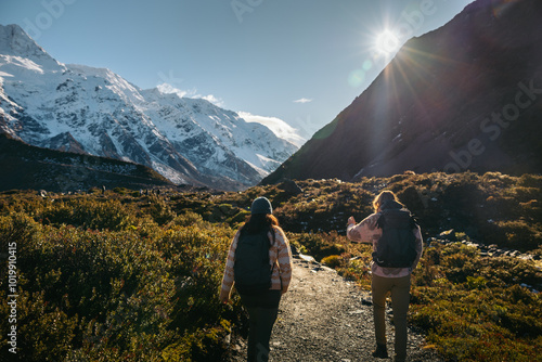 Women at Hookey Valley Track in Aroaki Mount Cook National Park photo