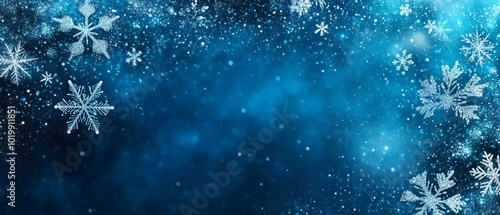 Obraz na płótnie Elegant blue winter banner featuring intricate snowflakes and frosty patterns for seasonal promotions and holiday designs w salonie