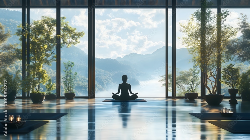 Serene Meditation with Mountain View in Modern Zen Space_3 Serene Meditation with Mountain View in Modern Zen Space_3