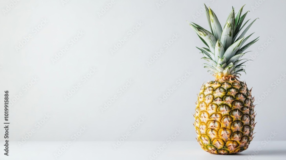 A vibrant pineapple stands alone on a clean white background, showcasing its unique texture and fresh appearance. A vibrant pineapple stands alone on a clean white background, showcasing its unique texture and fresh appearance.