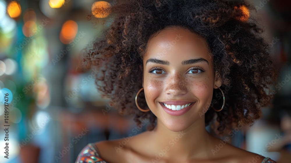 A woman with curly hair and a smile on her face A woman with curly hair and a smile on her face