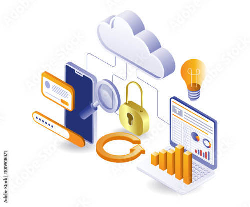 Smartphone and computer network analyst cloud server technology