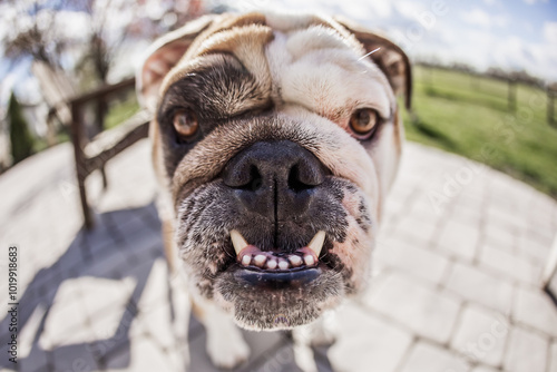 English Bulldog Portrait with a Fisheye Lens photo