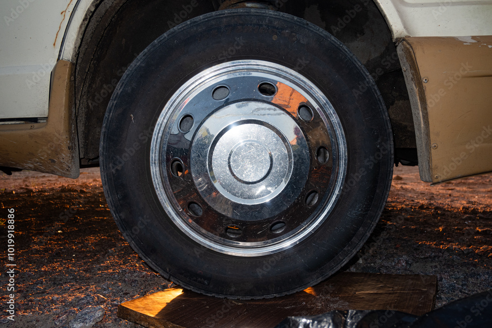 Old Chrome Wheel Cap Of Retro Motorhome Old Chrome Wheel Cap Of Retro Motorhome