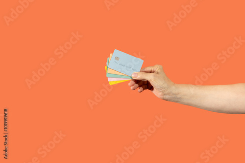 Hand holding credit / debit cards photo