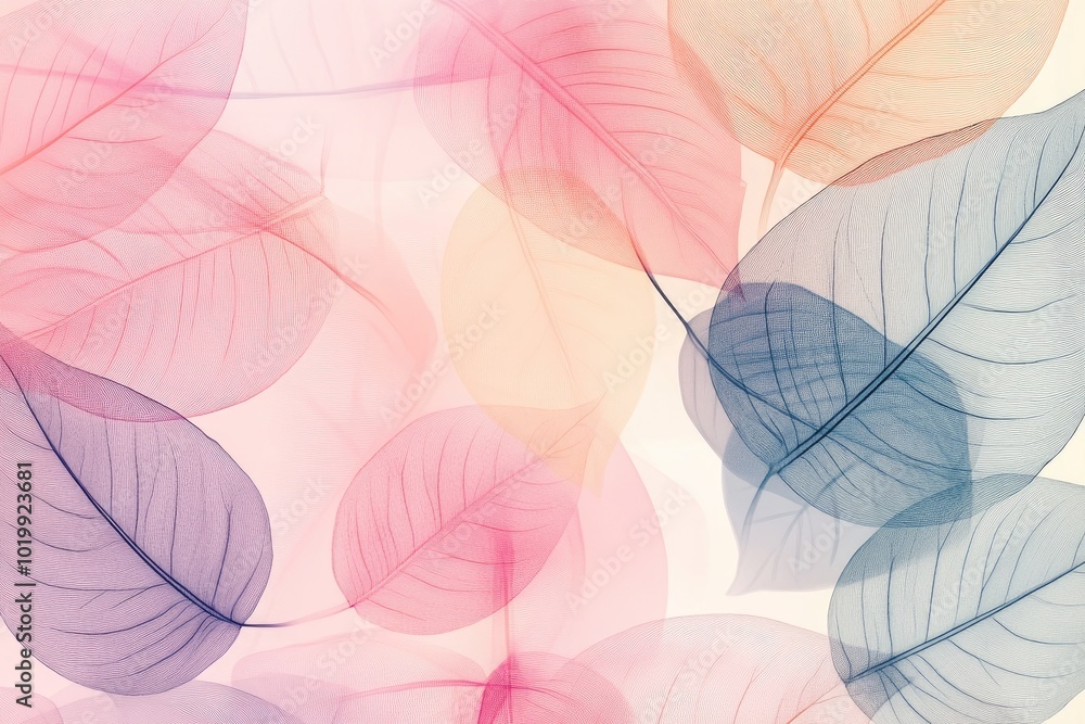 X-Ray Style Leaves Pattern on Pastel Background for Copy Space Banner X-Ray Style Leaves Pattern on Pastel Background for Copy Space Banner
