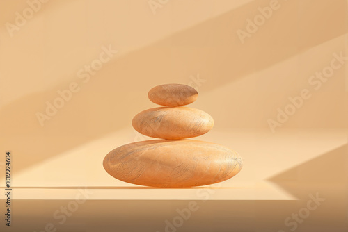 Balanced zen stones in soft light against a minimalist background