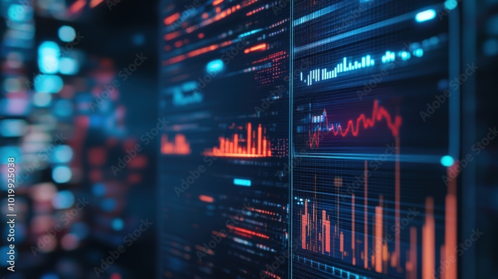 A close-up of digital data visualization showcasing bright graphs and charts against dark backgrounds, symbolizing analytics and metrics. A close-up of digital data visualization showcasing bright graphs and charts against dark backgrounds, symbolizing analytics and metrics.