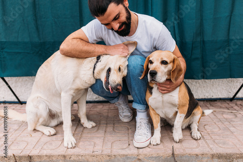 Man and his dogs photo