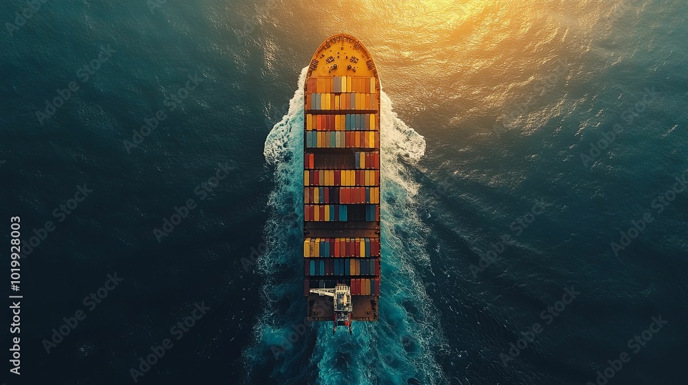 An Aerial View of a Cargo Ship Sailing on a Calm Sea An Aerial View of a Cargo Ship Sailing on a Calm Sea