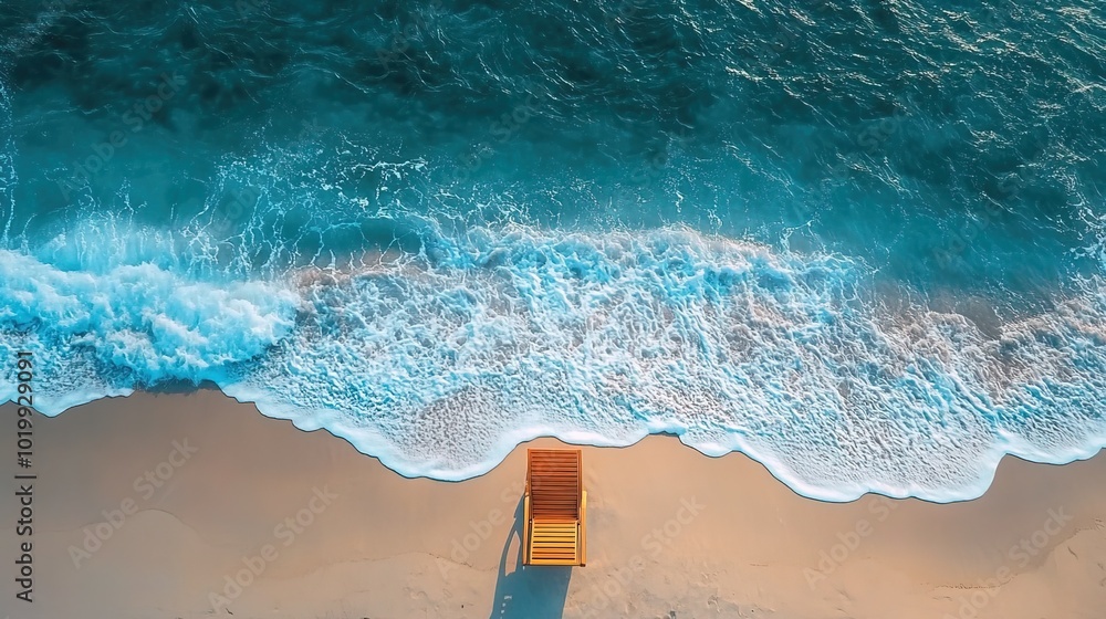 Fototapeta premium Relaxing beach chair next to ocean waves