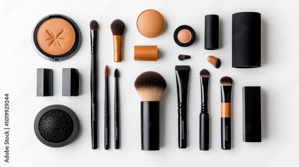 Makeup Brushes and Cosmetics Flat Lay Makeup Brushes and Cosmetics Flat Lay
