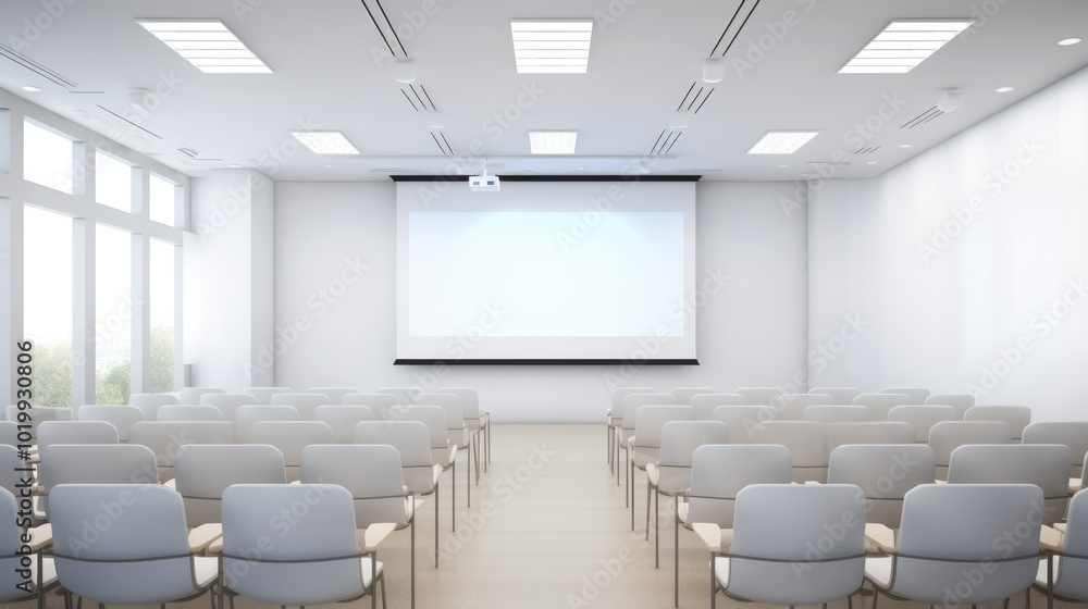 A pristine conference room with neatly arranged seats awaits attendees, embodying readiness and anticipation in a professional setting. A pristine conference room with neatly arranged seats awaits attendees, embodying readiness and anticipation in a professional setting.