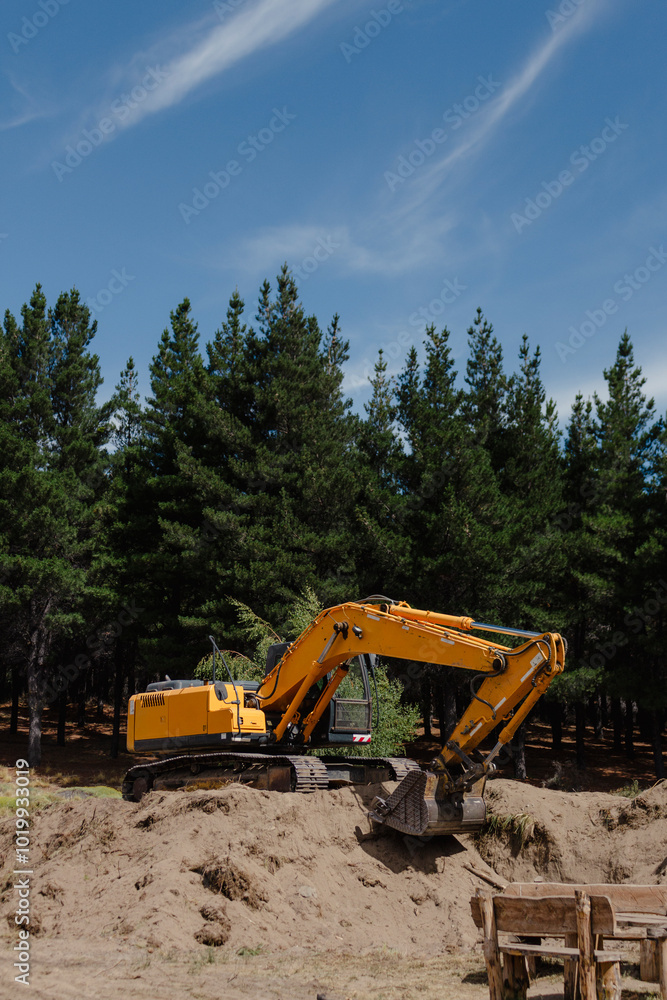 Excavator at Work in a Forested Area Excavator at Work in a Forested Area