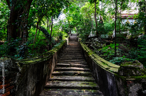 Ancient stairway at Buddhist temple photo