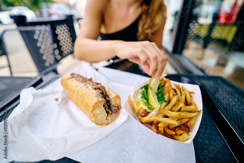 Eating american food at Chicago photo