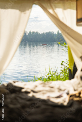 Relax Sunbathing On Lake Surface photo