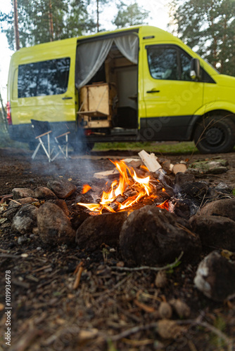 Motorhome Parking Campfire Atmosphere photo