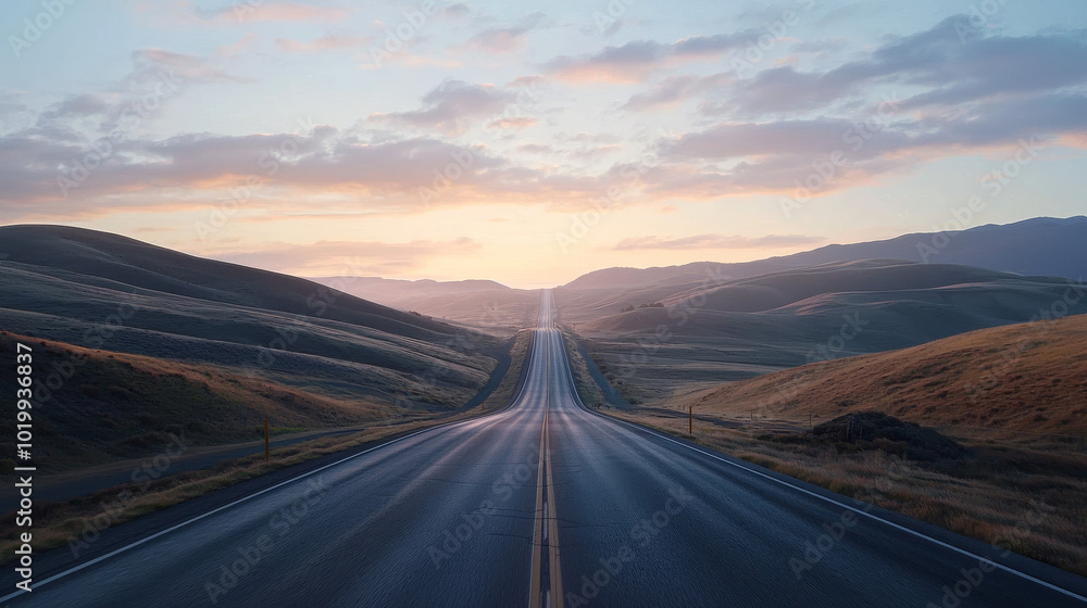 Fototapeta premium “Path to Success: Illuminated by the Rising Sun”