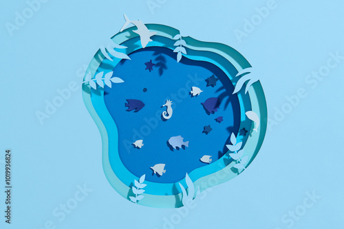 Colorful Paper Art of Underwater Scene with Marine Animals photo