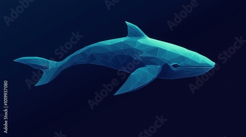 Low-poly illustration of a blue whale swimming in the ocean.