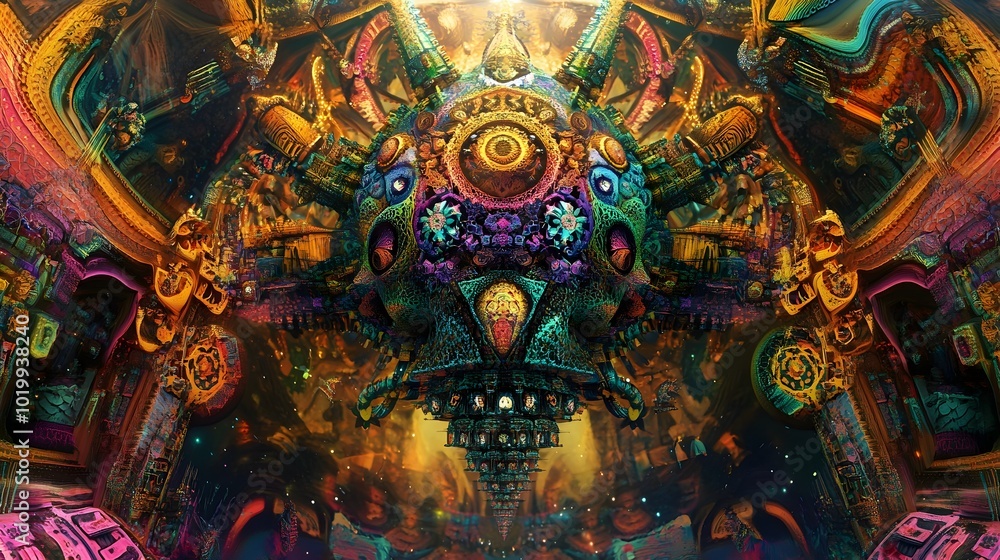 Fototapeta premium Kaleidoscopic Piata Levitating in a Dreamlike Festive Scene Vibrant Abstract Digital Art