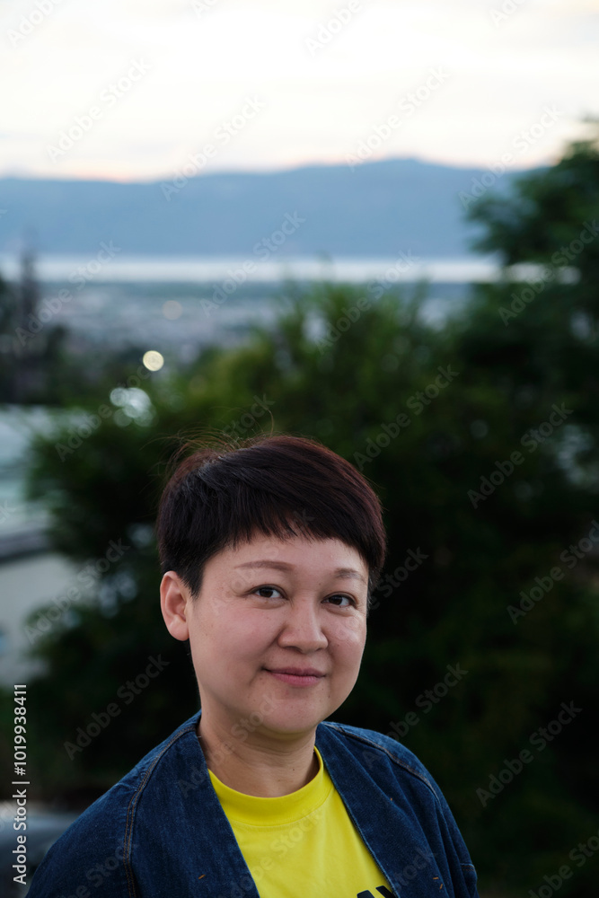 Portrait of Chinese lady's with Erhai Lake in the background Portrait of Chinese lady's with Erhai Lake in the background
