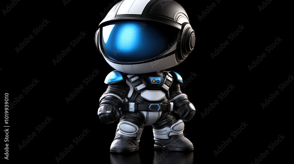A small, stylized astronaut figure in a futuristic spacesuit. A small, stylized astronaut figure in a futuristic spacesuit.