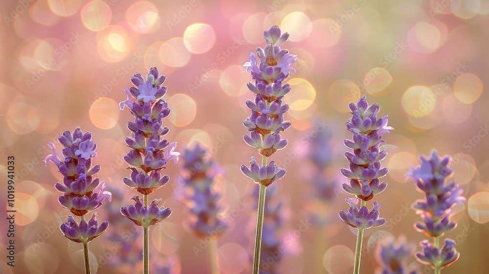 Obraz premium Beautiful blooming lavender flowers on a soft blurred nature background for a website banner