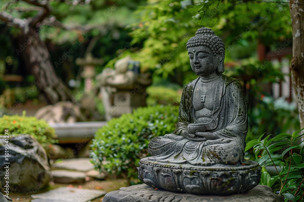 Beautiful greeting card with ancient statue great Buddha to bright holiday composition Beautiful greeting card with ancient statue great Buddha to bright holiday composition