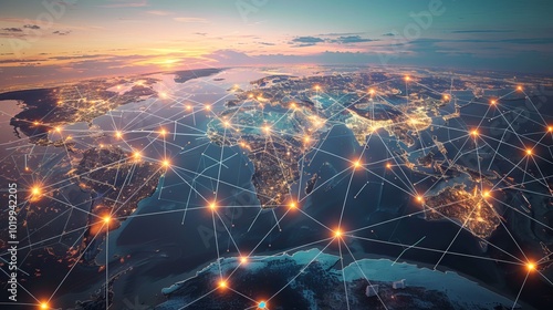 Intricate global value chains connecting manufacturers, suppliers, and distributors across borders - conceptual illustration of international trade and supply chains photo