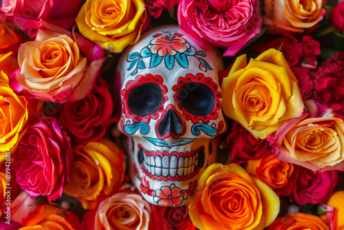 Beautiful greeting card with bright holiday composition for happy to joy celebrate dia de muertos