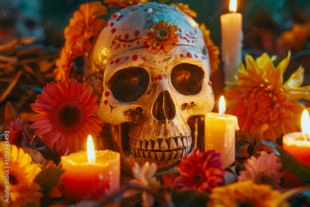 Beautiful greeting card with bright holiday composition for happy to joy celebrate dia de muertos Beautiful greeting card with bright holiday composition for happy to joy celebrate dia de muertos