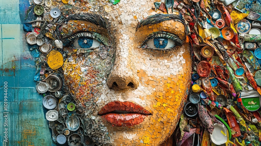 A Mosaic Portrait Constructed from Recycled Materials A Mosaic Portrait Constructed from Recycled Materials