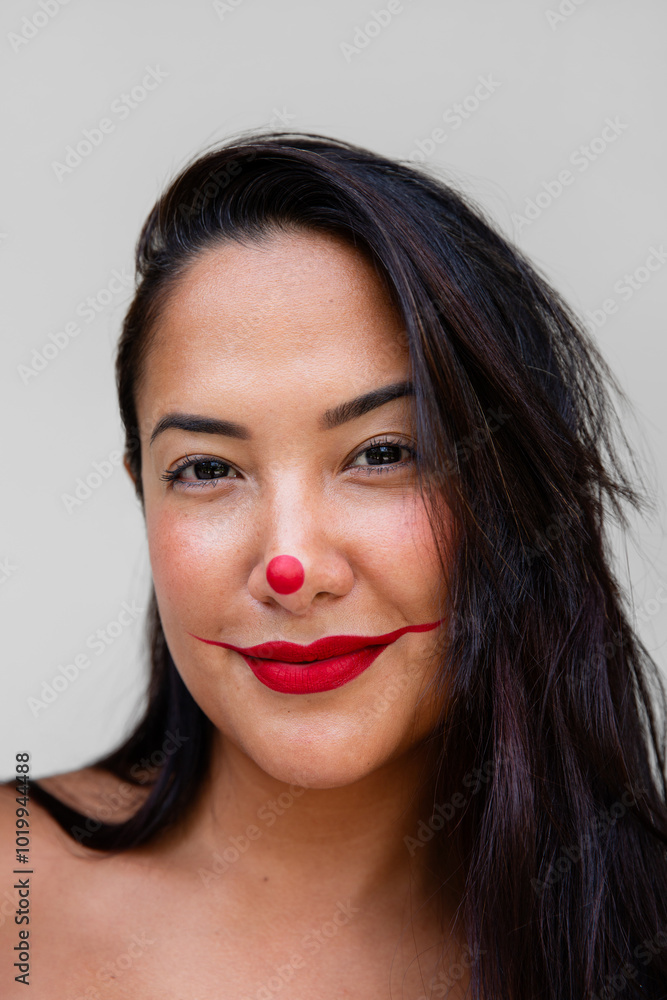 Woman with Clown Makeup and Messy Hair Smiling Woman with Clown Makeup and Messy Hair Smiling