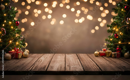 A festive Christmas table scene where you can place things