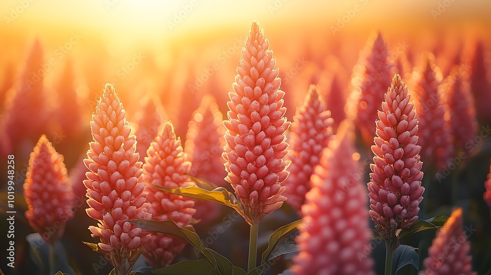 Pink flowers in a field at sunset. Pink flowers in a field at sunset.