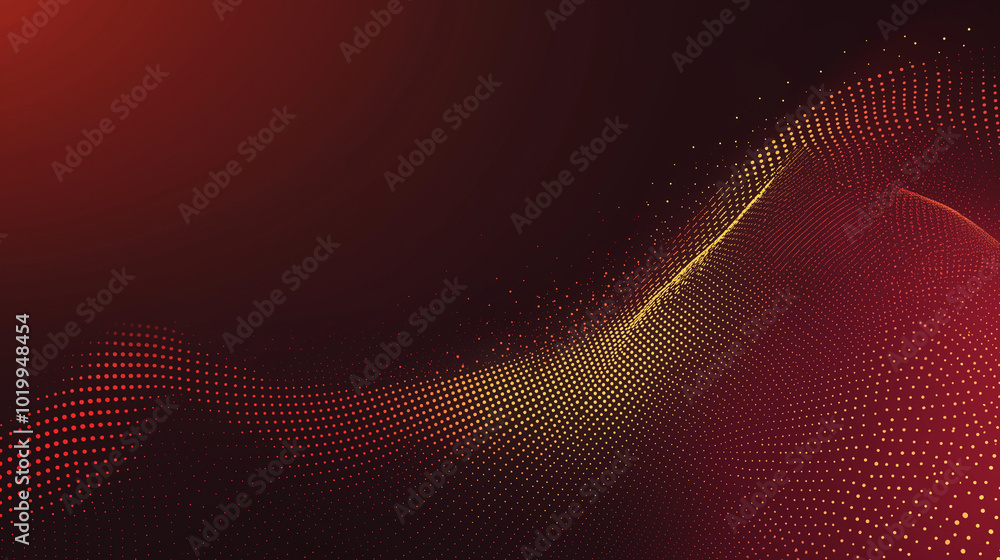 Golden waves and lines, dots in a red background. AI generation Golden waves and lines, dots in a red background. AI generation