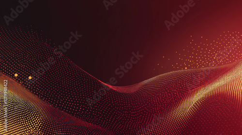 Golden waves and lines, dots in a red background. AI generation