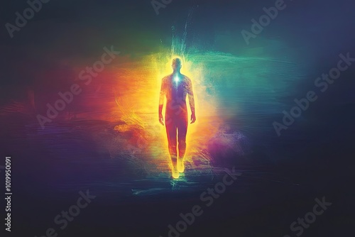 Wallpaper Mural A Human Figure Surrounded by Vibrant, Abstract Energy Torontodigital.ca