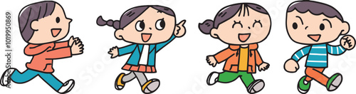 元気に走っている子供達のイラスト