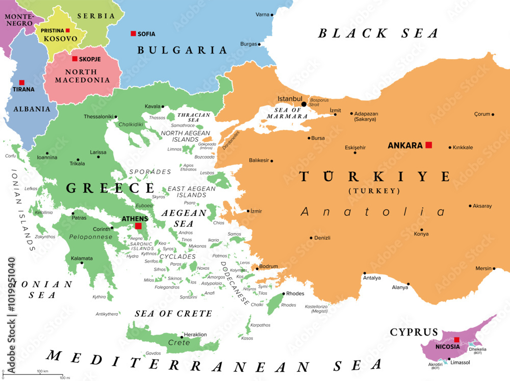 Ταπετσαρία Aegean Sea region, with Aegean Islands, multi colored political map