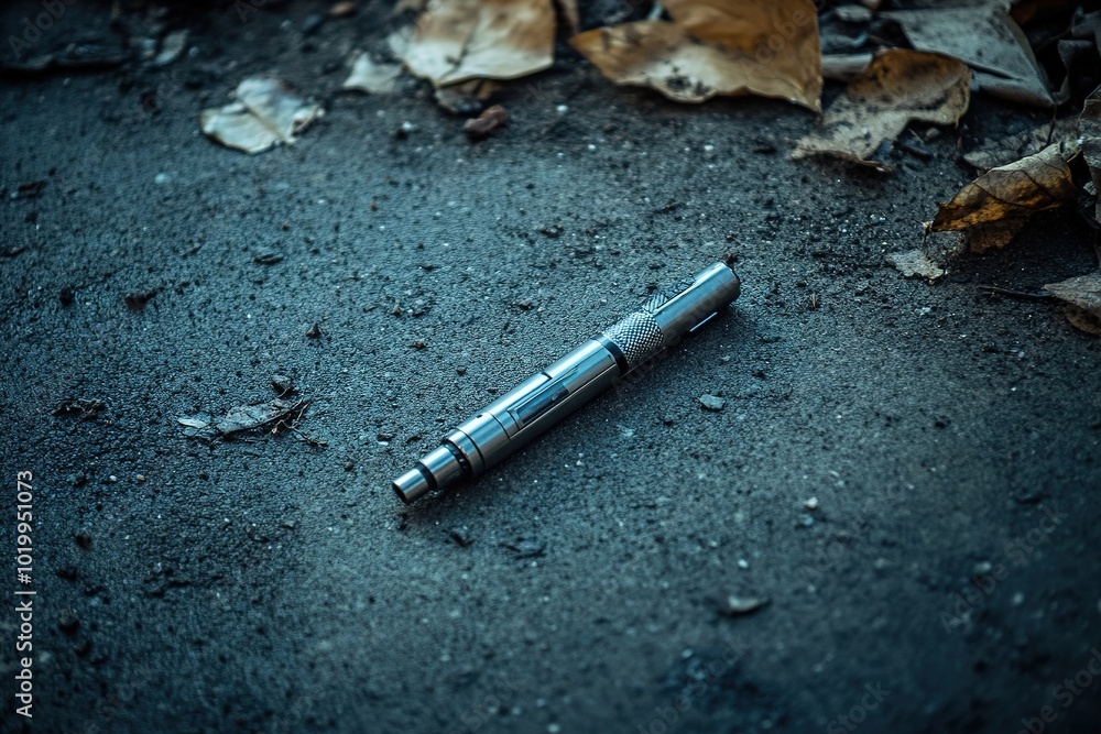 E-cigarette on ground surrounded by dead leaves E-cigarette on ground surrounded by dead leaves