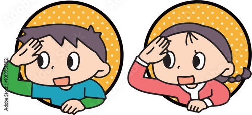 枠から飛び出して覗き込む子供