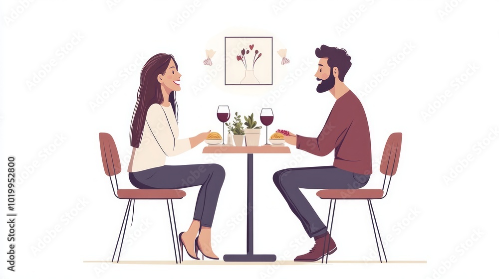 A young couple enjoying a romantic dinner date at a restaurant. A young couple enjoying a romantic dinner date at a restaurant.