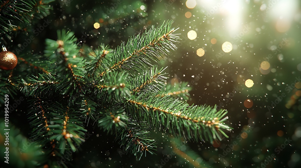A Christmas tree with lights on it. The lights are shining on the tree and creating a warm and festive atmosphere A Christmas tree with lights on it. The lights are shining on the tree and creating a warm and festive atmosphere